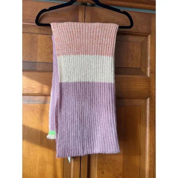 NWT By Anthropologie Colorblock Stripe Wool Blend Scarf Pink Winter Wrap - Picture 11 of 12